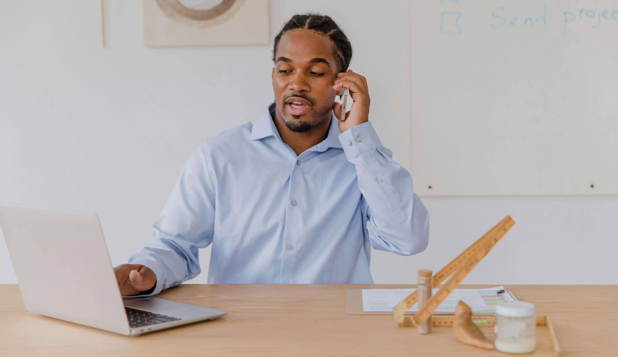 Property manager sitting at desk